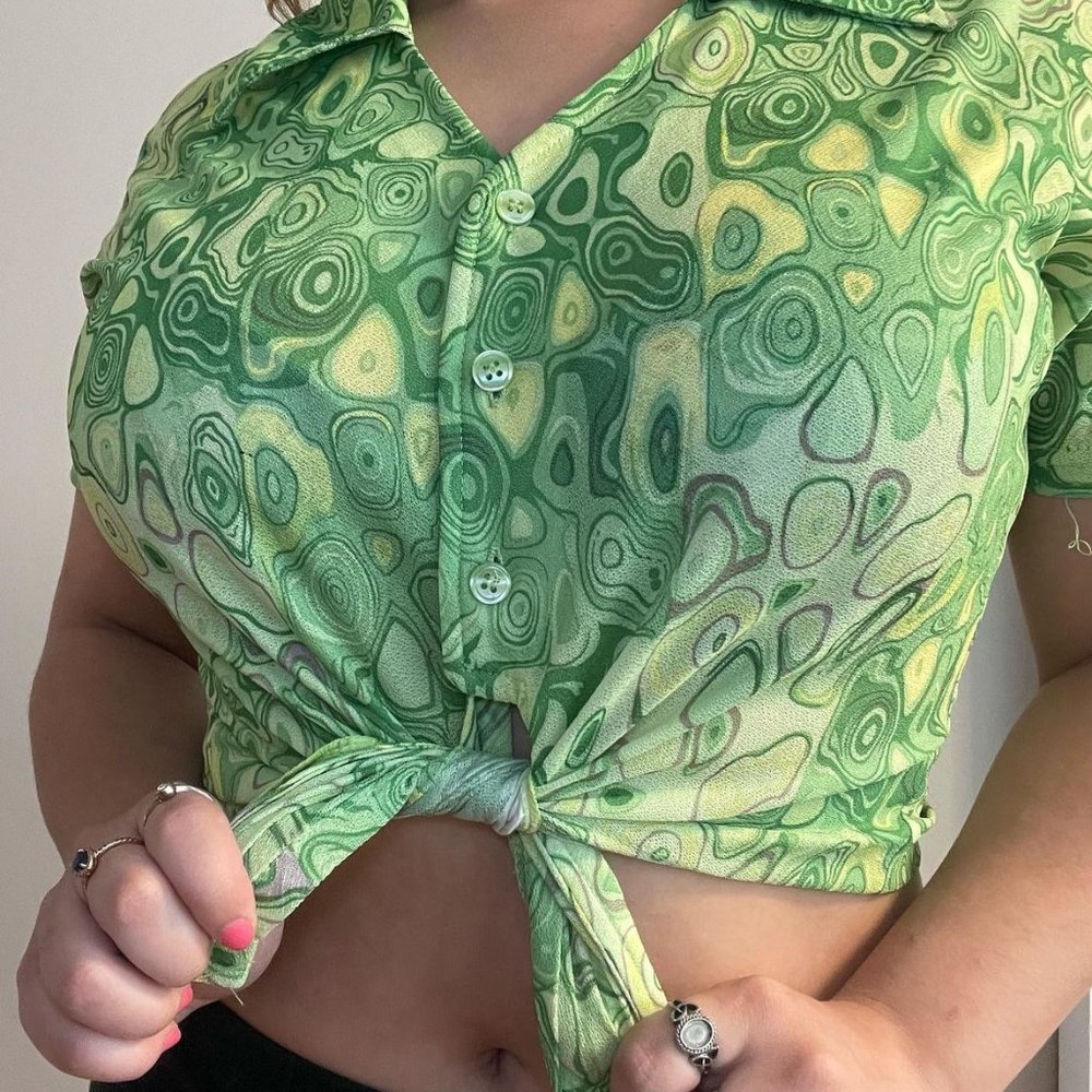 Funky Groovy Green Button Down